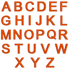 Orange wooden English alphabet letters on white background