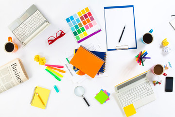 Knolling top view of a team office table