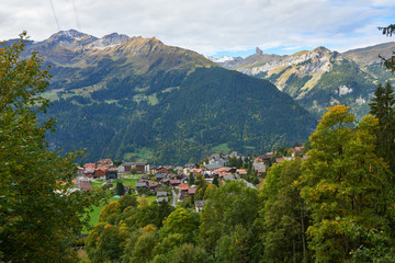 Fototapeta na wymiar Mountain scenery with Wengen village in Switzerland.
