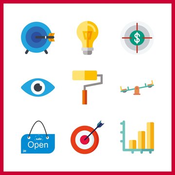 9 idea icon. Vector illustration idea set. bar chart and turned off icons for idea works