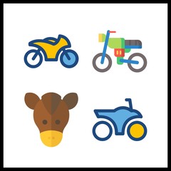 4 rider icon. Vector illustration rider set. horse and motorbike icons for rider works