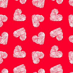 Hand drawn seamless red heart pattern. Valentines day vector background.