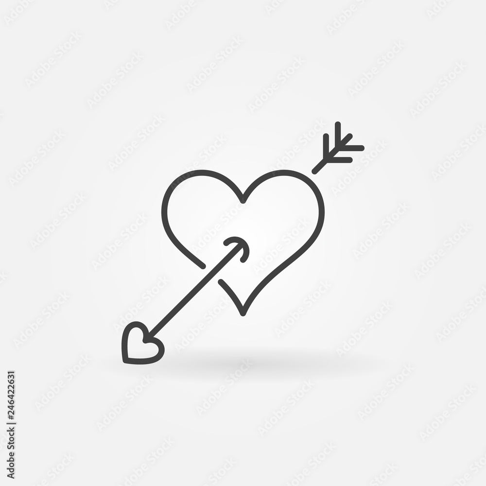 Poster heart with arrow outline icon. vector valentines day or arrow of cupid concept symbol in thin line s