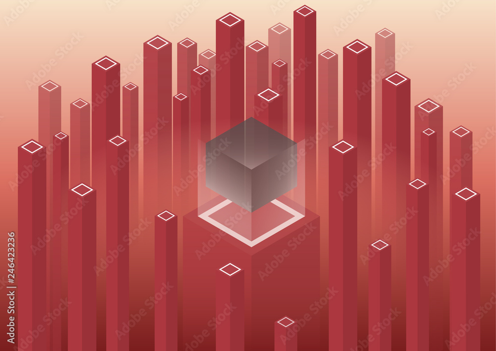Poster isometric geometric pattern, bright vertical blocks and cubes. perfect background for your design pr