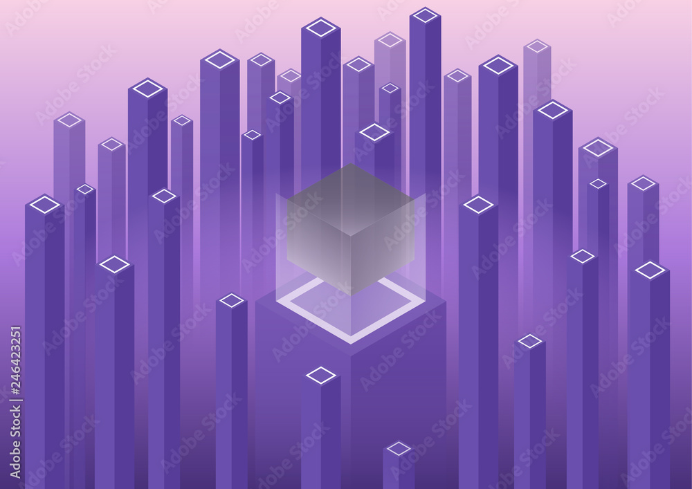 Poster isometric geometric pattern, bright vertical blocks and cubes. perfect background for your design pr