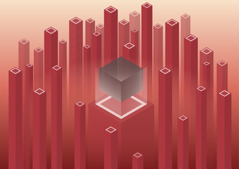 Isometric geometric pattern, bright vertical blocks and cubes. Perfect background for your design projects. - Vector graphics
