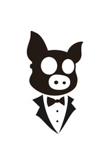 Elegant Pork using Glasses Modern Pig Restaurant Logo Food Symbol Vector