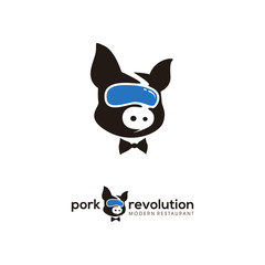 Obraz premium Modern Robotic Pig Head for Restaurant Logo Design Vector Simple
