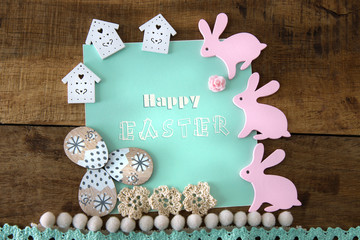 easter greeting card with eggs and bunny. happy easter