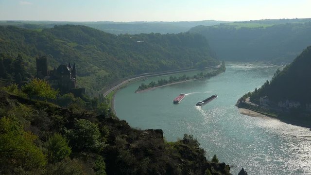 Katz Castle and Loreley Rock, St. Goarshausen, Rhine Valley, Rhineland-Palatinate, Germany, Europe