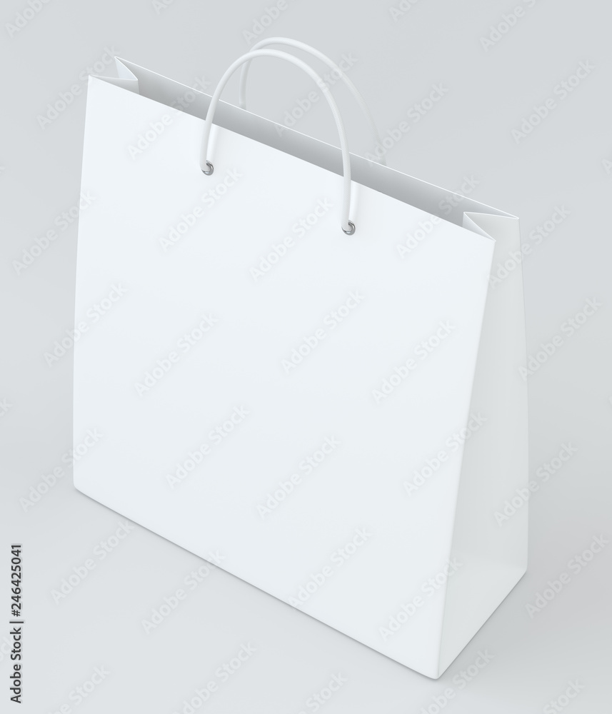 Poster empty paper bag on white background. 3d rendering.