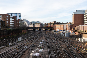 Fototapeta premium Empty Industrial Railway tracks, near Victoria Train Station, London, UK