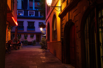 Fototapeta na wymiar Narrow street of Strasbourg city at night, France