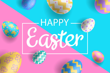 happy easter banner design with 3d eggs 