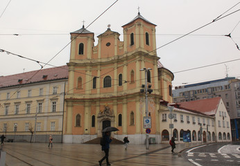 Fototapeta na wymiar The Trinitarian Church or Trinity Church, full name Church of Saint John of Matha and Saint Felix of Valois, is a Baroque-style church in Bratislava`s Old Town