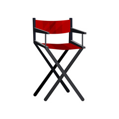 Actor s chair with black frame and red canvas. Cinema director seat. Dressing room furniture. Flat vector design