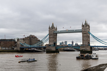 Fototapeta na wymiar London Tower Bridge. The bridge is a combined bascule and suspension bridge in London built between 1886 and 1894