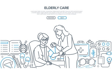 Elderly care - modern line design style banner