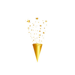 Party popper isolated. Golden confetti. Vector illustration. Happy birthday concept