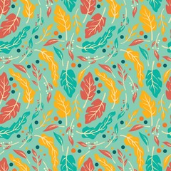 Seamless pattern design with hand drawn flowers and floral elements