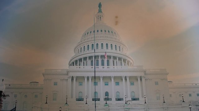 US Capitol building house in fire. The smoldering photo. Time lapse. Close up. 4K.
