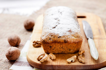 Banana cake with walnuts and dark chocolate
