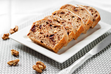 Banana cake with walnuts and dark chocolate
