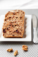 Banana cake with walnuts and dark chocolate