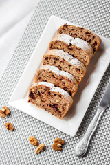 Banana cake with walnuts and dark chocolate