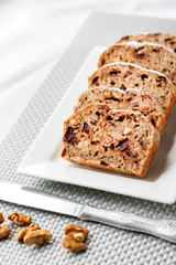 Banana cake with walnuts and dark chocolate