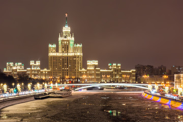 Moscow, Russia - January, 2019: The skyscraper on Kotelnicheskaya embankment in Moscow Russia.