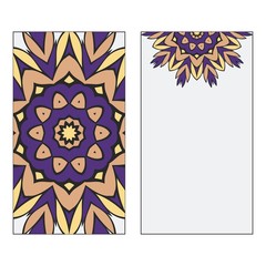 Set of two Business Cards. Vintage decorative elements with mandala ornament. Ornamental floral, oriental pattern. Vector illustration. Islam, Arabic, Indian, turkish, pakistan, chinese, motifs