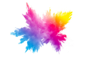 Fototapeta na wymiar Multi color powder explosion on white background.