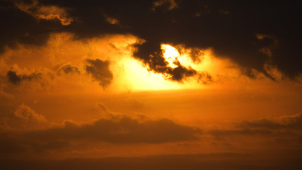 Fototapeta premium Sunset, sunrise with clouds. orange skies and sun