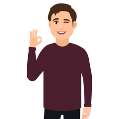 The guy shows the gesture is cool, the gesture is good. Vector illustration in cartoon style.
