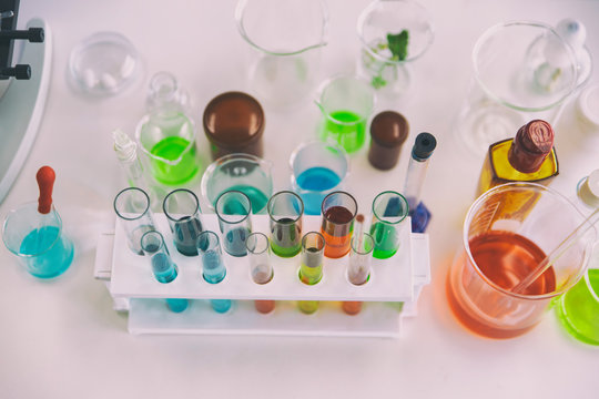 Laboratory Equipment and Pharmacy In vitro biochemical research and technology concepts.