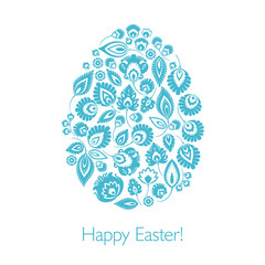 Happy Easter – kartka wielkanocna z tradycyjną wycinanką łowicką na białym tle - obrazy, fototapety, plakaty