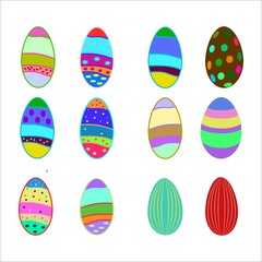 Easter eggs set. Holiday background. Modern stylish abstract background for greeting. Symbol love, life, spring. Colorful template for prints, banner, card, label. Design element. Vector illustration.