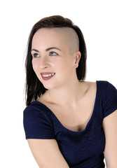 Close up of a woman with a very fancy haircut