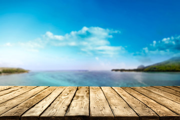 Table background of free space and summer landscapre of sea and sky 