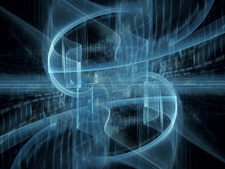 Abstract digital art background. Symmetry composition of curves ands grids. Detailed fractal graphics. Data science and digital technology concept.