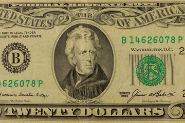 Macro shot of twenty dollar bill