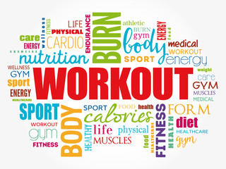 WORKOUT word cloud collage, fitness, health concept background
