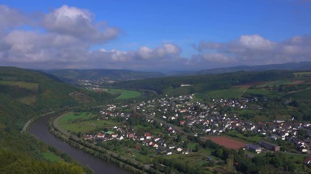 Hermitage with Funerary Chapel for John of Bohemia near Kastel-Staadt with view across Saar Valley near Serrig, Rhineland-Palatinate, Germany, Europe