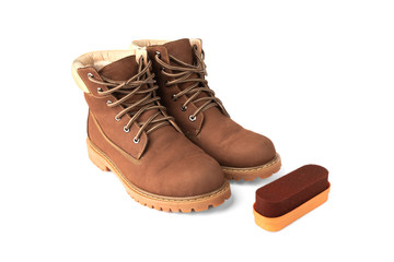 Red sponge for shoes and boots isolated on white background.