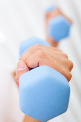 Close Up Woman Girl Female Hands Exercising With Weights