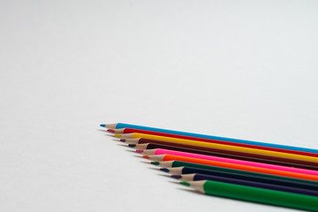 Colorful pencils on the white background, For kids drawing, Colors of pencils