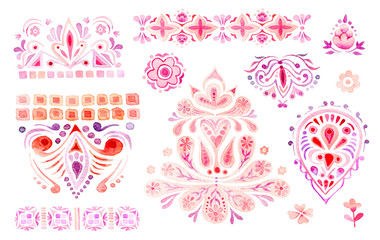 Big watercolor set of paisley elements. Good for invitations, banners, textile. - 246440009