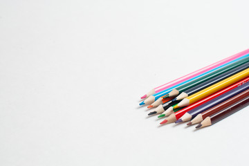 Colorful pencils on the white background, For kids drawing, Colors of pencils