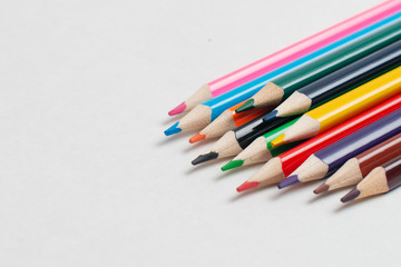 Colorful pencils on the white background, For kids drawing, Colors of pencils